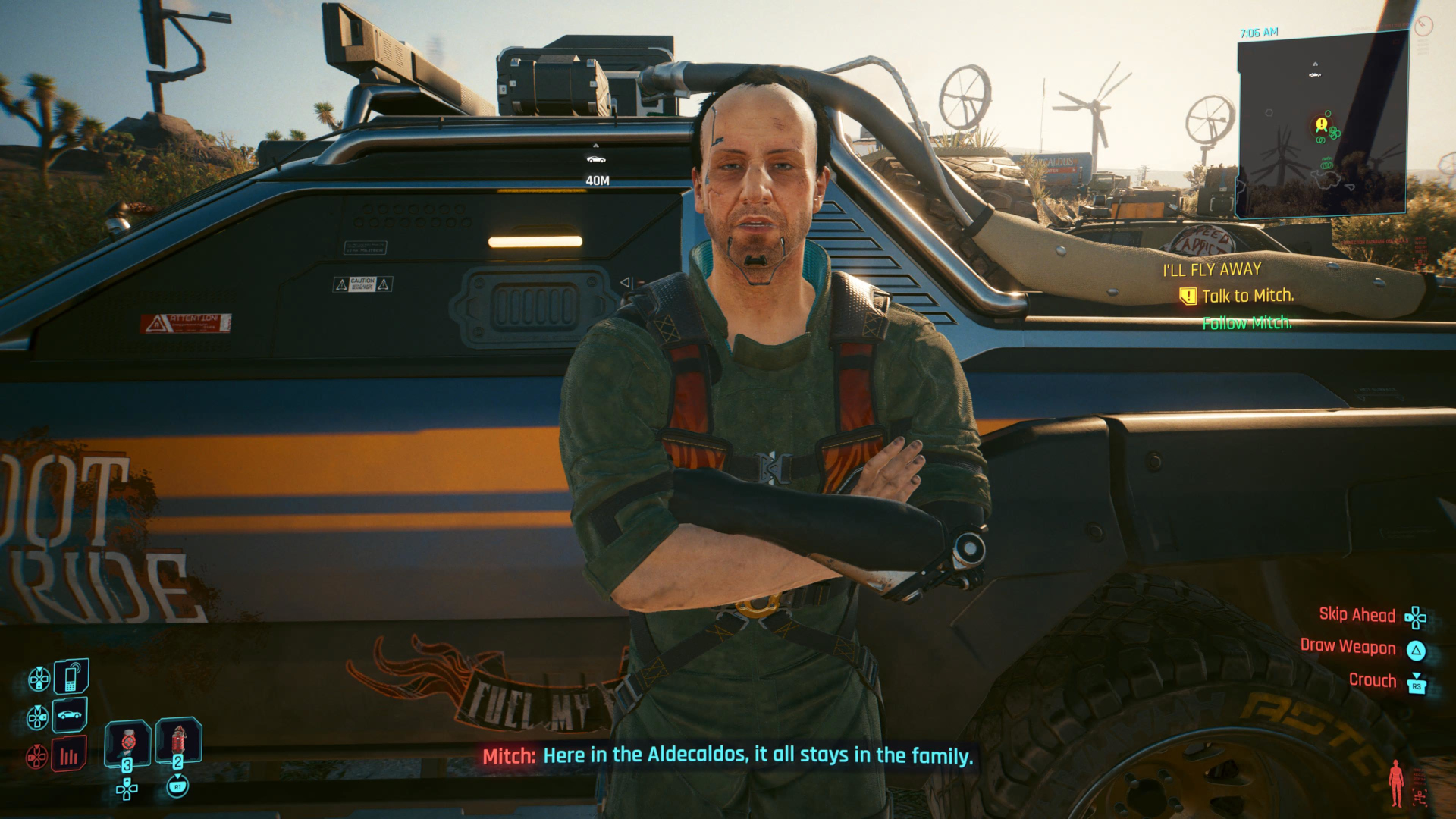 Митч, член семьи Альдекальдо, в игре Cyberpunk 2077 говорит Ви: «Здесь, в семье Альдекальдо, всё остаётся в семье».